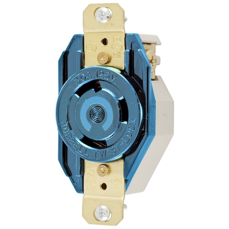 Hubbell Wiring Device-Kellems Locking Receptacle, L6-30R, 30 A, 250V AC, Single Phase, 2 Pole, Flush Mount, Screw Terminals, Blue HBL2620M6